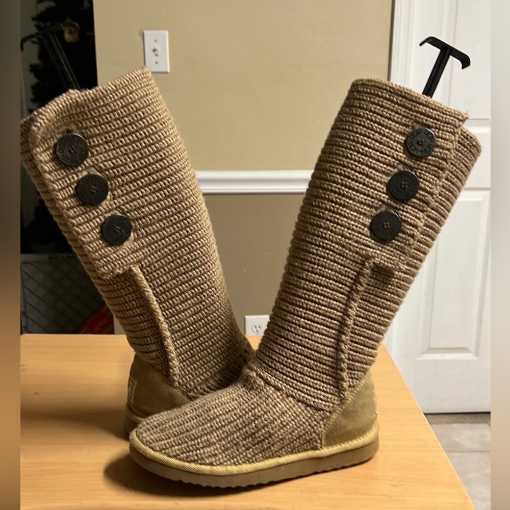 Uggs. Size 7. Tan Cardi tall knit boots